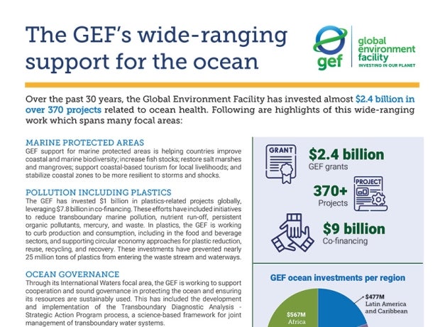 Cover image for "The GEF's wide-ranging support for the ocean"