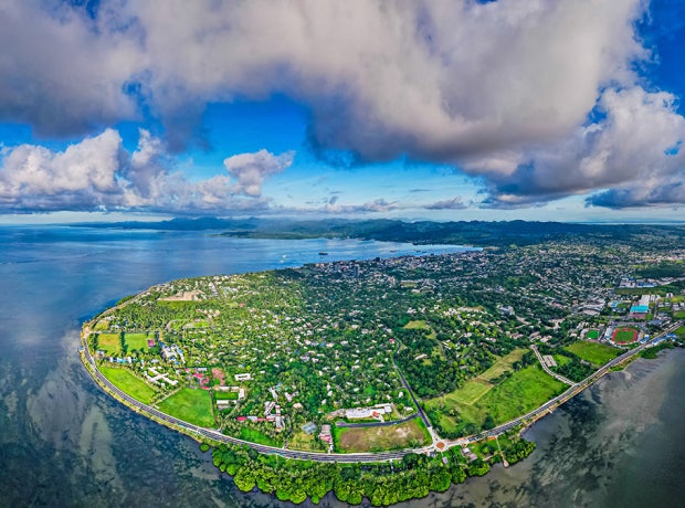 Suva, Fiji from above - Aerial panoramic view of the Fijian Capital city