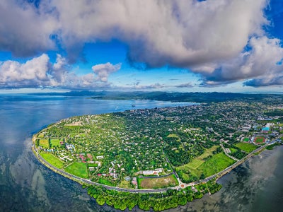 Suva, Fiji from above - Aerial panoramic view of the Fijian Capital city