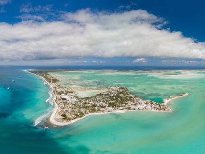 Panoramic aerial shot of Christmas Island and lagoon in Kiribati 