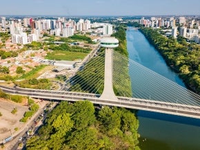 Teresina - Aerial view of the cable-stayed bridge and city